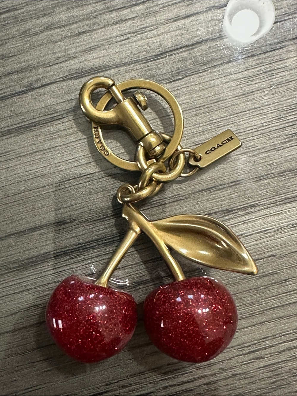 Coach Glitter Cherry Key Charm in Red with Gold Hardware